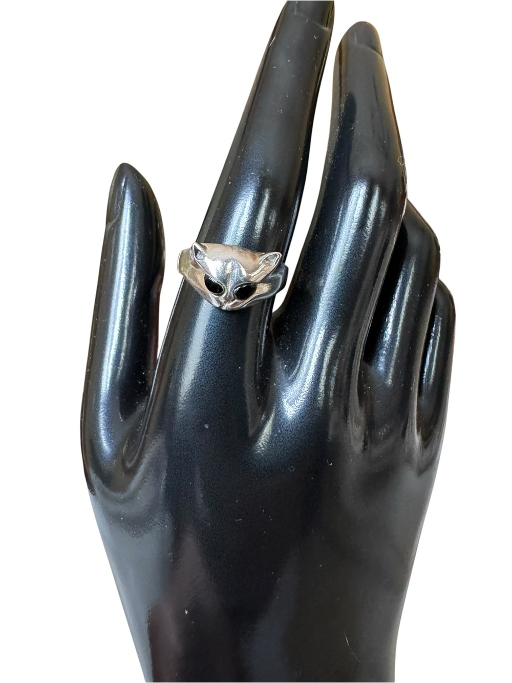 Sterling Silver Cat Face Ring - Silver
